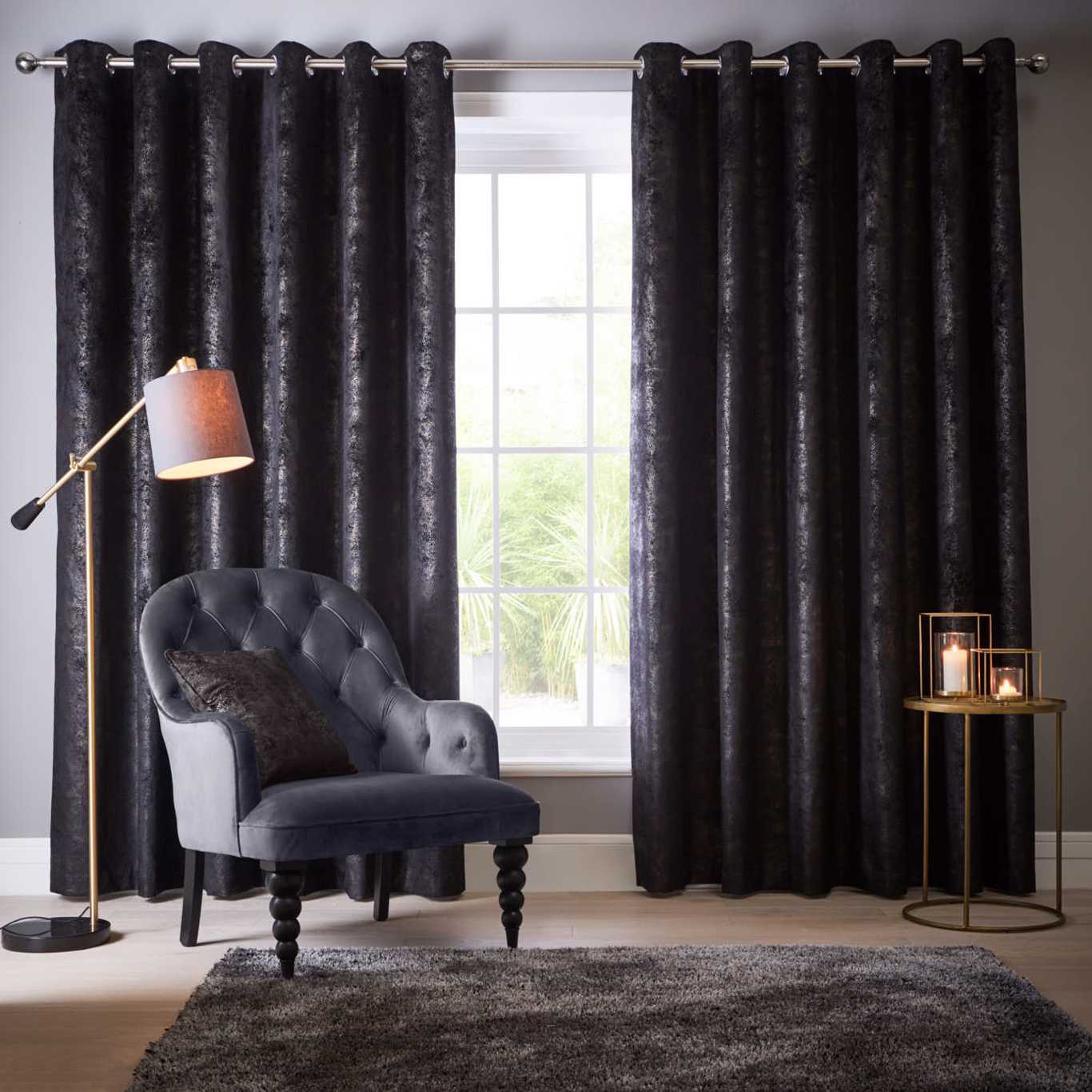 Navarra Eyelet Curtains - Ebony