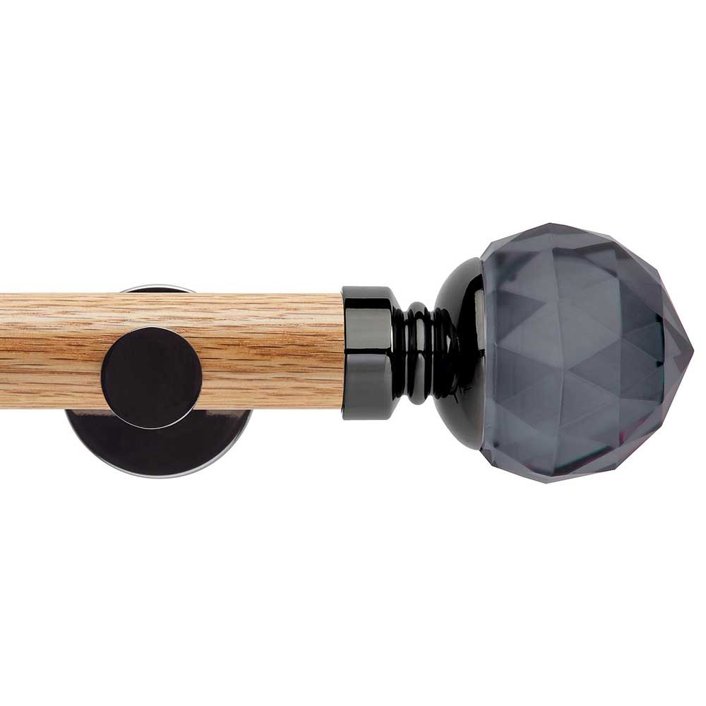 35mm Smoke Grey Faceted Ball Eyelet Pole Set - Black Nickel Effect