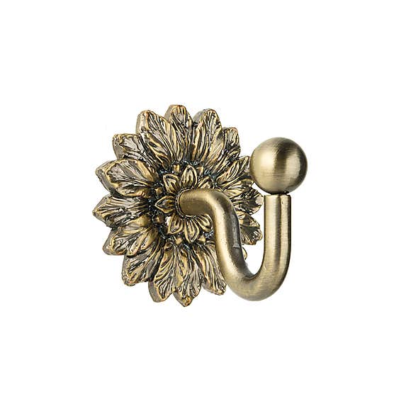 Floral Backplate Antique Brass Tieback Hook