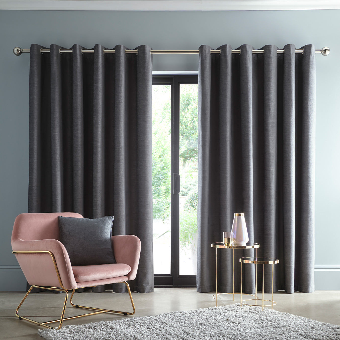 Arezzo Blackout Eyelet Curtains - Charcoal